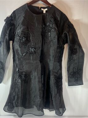h&m embroidered kaftan dress Women's Black/floral Floral-Print Tie-Detail Kaftan Dress
